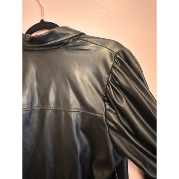 Laundry by Shelli Segal Faux Leather Puff Sleeve Button Up Shirt Jacket Small - Picture 10 of 10